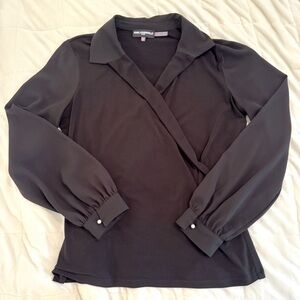 Karl Lagerfeld Black Long Sleeve Faux Wrap Blouse, S